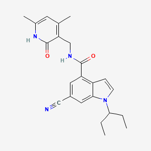 molecular formula C23H26N4O2 B560131 6-氰基-N-[(4,6-二甲基-2-氧代-1H-吡啶-3-基)甲基]-1-戊-3-基吲哚-4-甲酰胺 CAS No. 1418308-27-6