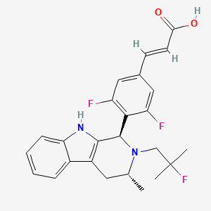 molecular formula C25H25F3N2O2 B560170 (E)-3-(3,5-difluoro-4-((1R,3R)-2-(2-fluoro-2-methylpropyl)-3-methyl-2,3,4,9-tetrahydro-1H-pyrido[3,4-b]indol-1-yl)phenyl)acrylic acid CAS No. 1639042-08-2
