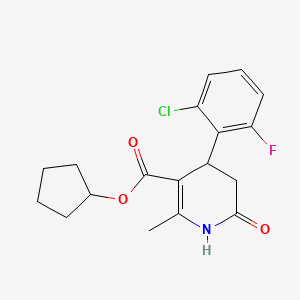 molecular formula C18H19ClFNO3 B5602745 Cyclopentyl 4-(2-chloro-6-fluorophenyl)-2-methyl-6-oxo-1,4,5,6-tetrahydropyridine-3-carboxylate 