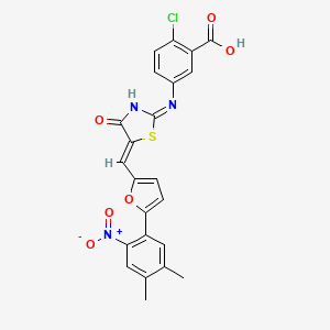 molecular formula C23H16ClN3O6S B560285 2-氯-5-[[5-[[5-(4,5-二甲基-2-硝基苯基)-2-呋喃基]亚甲基]-4,5-二氢-4-氧代-2-噻唑基]氨基]苯甲酸 CAS No. 331002-70-1