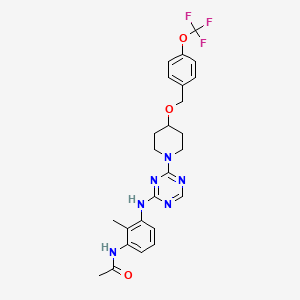 molecular formula C25H27F3N6O3 B560299 N-[2-methyl-3-[[4-[4-[[4-(trifluoromethoxy)phenyl]methoxy]piperidin-1-yl]-1,3,5-triazin-2-yl]amino]phenyl]acetamide CAS No. 1211866-85-1