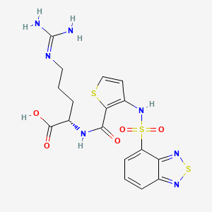 molecular formula C17H19N7O5S3 B560309 (S)-2-(3-(Benzo[c][1,2,5]thiadiazole-4-sulfonamido)thiophene-2-carboxamido)-5-guanidinopentanoic Acid CAS No. 1018927-63-3