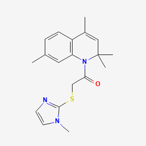 molecular formula C19H23N3OS B5603142 2,2,4,7-tetramethyl-1-{[(1-methyl-1H-imidazol-2-yl)thio]acetyl}-1,2-dihydroquinoline 