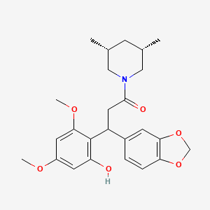 molecular formula C25H31NO6 B560334 3-(1,3-Benzodioxol-5-yl)-1-(cis-3,5-dimethyl-1-piperidinyl)-3-(2-hydroxy-4,6-dimethoxyphenyl)-1-propanone CAS No. 1334526-14-5