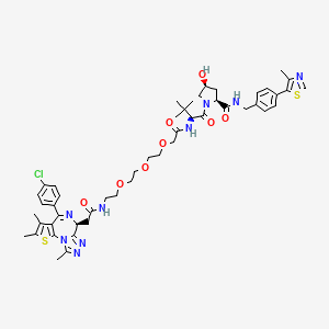 molecular formula C49H60ClN9O8S2 B560343 (2S,4S)-1-((S)-2-(tert-butyl)-17-((S)-4-(4-chlorophenyl)-2,3,9-trimethyl-6H-thieno[3,2-f][1,2,4]triazolo[4,3-a][1,4]diazepin-6-yl)-4,16-dioxo-6,9,12-trioxa-3,15-diazaheptadecanoyl)-4-hydroxy-N-(4-(4-methylthiazol-5-yl)benzyl)pyrrolidine-2-carboxamide CAS No. 1797406-72-4