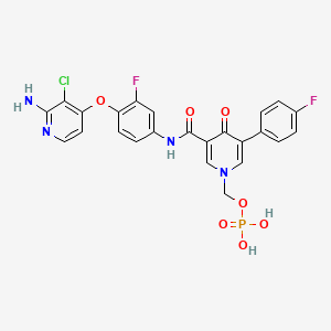 molecular formula C24H18ClF2N4O7P B560353 3(4H)-Pyridinecarboxamide, N-[4-[(2-amino-3-chloro-4-pyridinyl)oxy]-3-fluorophenyl]-5-(4-fluorophenyl)-4-oxo-1-[(phosphonooxy)methyl]- CAS No. 1174161-69-3