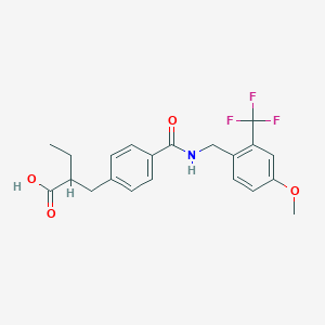molecular formula C21H22F3NO4 B560388 2-[[4-[[4-Methoxy-2-(trifluoromethyl)phenyl]methylcarbamoyl]phenyl]methyl]butanoic acid CAS No. 1830320-32-5