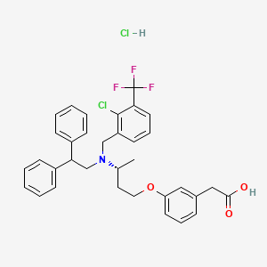 molecular formula C34H34Cl2F3NO3 B560420 2-[3-[(3R)-3-[[2-chloro-3-(trifluoromethyl)phenyl]methyl-(2,2-diphenylethyl)amino]butoxy]phenyl]acetic acid;hydrochloride CAS No. 610318-03-1