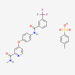 molecular formula C28H24F3N3O6S B560426 N-Methyl-4-(4-(3-(trifluoroMethyl)benzaMido)phenoxy)picolinaMide Tosylate CAS No. 1338443-27-8
