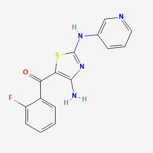 molecular formula C15H11FN4OS B560479 (4-Amino-2-(pyridin-3-ylamino)thiazol-5-yl)(2-fluorophenyl)methanone CAS No. 1289638-15-8