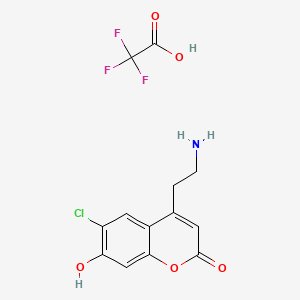 molecular formula C13H11ClF3NO5 B560496 4-(2-Aminoethyl)-6-chloro-7-hydroxychromen-2-one;2,2,2-trifluoroacetic acid CAS No. 1234064-11-9