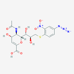 molecular formula C17H19N5O9S B056050 (2R,3R,4S)-3-acetamido-2-[(1R,2S)-3-(4-azido-2-nitrophenyl)sulfanyl-1,2-dihydroxypropyl]-4-hydroxy-3,4-dihydro-2H-pyran-6-carboxylic acid CAS No. 112848-77-8