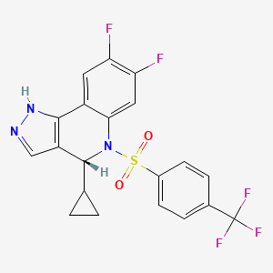 molecular formula C20H14F5N3O2S B560500 (R)-4-Cyclopropyl-7,8-difluoro-5-(4-(trifluoromethyl)phenylsulfonyl)-4,5-dihydro-1H-pyrazolo(4,3-c)quinoline CAS No. 959997-22-9
