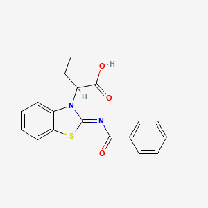 molecular formula C19H18N2O3S B560509 2-[2-(4-甲基苯甲酰亚氨基)苯并噻唑-3-基]丁酸 CAS No. 1043705-09-4