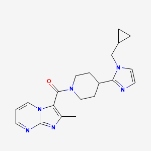 molecular formula C20H24N6O B5605124 3-({4-[1-(cyclopropylmethyl)-1H-imidazol-2-yl]-1-piperidinyl}carbonyl)-2-methylimidazo[1,2-a]pyrimidine 