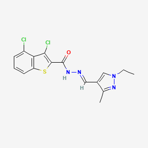 molecular formula C16H14Cl2N4OS B5605271 3,4-dichloro-N'-[(1-ethyl-3-methyl-1H-pyrazol-4-yl)methylene]-1-benzothiophene-2-carbohydrazide 