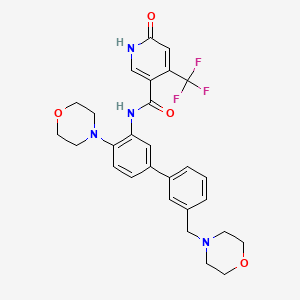 molecular formula C₂₈H₂₉F₃N₄O₄ B560531 N-[2-morpholin-4-yl-5-[3-(morpholin-4-ylmethyl)phenyl]phenyl]-6-oxo-4-(trifluoromethyl)-1H-pyridine-3-carboxamide CAS No. 1801873-49-3