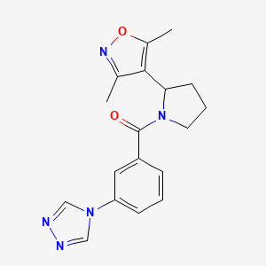 molecular formula C18H19N5O2 B5605342 4-(3-{[2-(3,5-dimethyl-4-isoxazolyl)-1-pyrrolidinyl]carbonyl}phenyl)-4H-1,2,4-triazole 