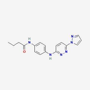 molecular formula C17H18N6O B5605399 N-(4-{[6-(1H-pyrazol-1-yl)-3-pyridazinyl]amino}phenyl)butanamide 