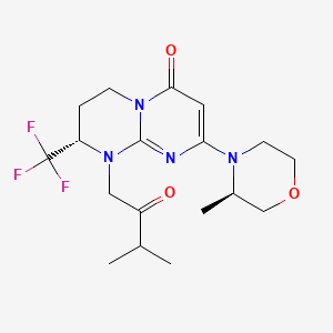molecular formula C₁₈H₂₅F₃N₄O₃ B560552 (S)-1-(3-Methyl-2-oxobutyl)-8-((R)-3-methylmorpholino)-2-(trifluoromethyl)-3,4-dihydro-1H-pyrimido[1,2-a]pyrimidin-6(2H)-one CAS No. 1523404-29-6