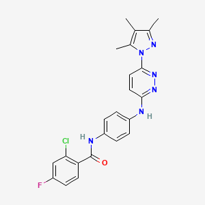 molecular formula C23H20ClFN6O B5605540 2-chloro-4-fluoro-N-(4-{[6-(3,4,5-trimethyl-1H-pyrazol-1-yl)-3-pyridazinyl]amino}phenyl)benzamide 