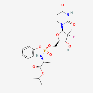 molecular formula C₂₂H₂₉FN₃O₉P B560572 丙烷-2-基 (2R)-2-[[[(2R,3R,4R,5R)-5-(2,4-二氧嘧啶-1-基)-4-氟-3-羟基-4-甲基氧杂环丁烷-2-基]甲氧基-苯氧基磷酰基]氨基]丙酸酯 CAS No. 1496552-28-3