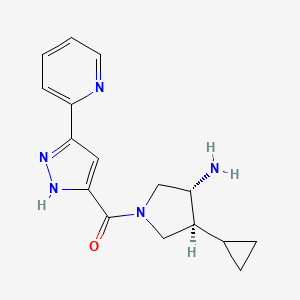 molecular formula C16H19N5O B5605971 [(3R,4S)-3-amino-4-cyclopropylpyrrolidin-1-yl]-(3-pyridin-2-yl-1H-pyrazol-5-yl)methanone 