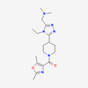 molecular formula C18H28N6O2 B5606185 1-(5-{1-[(2,5-dimethyl-1,3-oxazol-4-yl)carbonyl]piperidin-4-yl}-4-ethyl-4H-1,2,4-triazol-3-yl)-N,N-dimethylmethanamine 