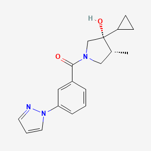 molecular formula C18H21N3O2 B5606213 (3R*,4R*)-3-cyclopropyl-4-methyl-1-[3-(1H-pyrazol-1-yl)benzoyl]pyrrolidin-3-ol 