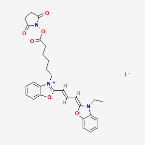 molecular formula C₂₉H₃₀IN₃O₆ B560656 2-((1E,3E)-3-(3-(6-((2,5-dioxopyrrolidin-1-yl)oxy)-6-oxohexyl)benzo[d]oxazol-2(3H)-ylidene)prop-1-en-1-yl)-3-ethylbenzo[d]oxazol-3-ium iodide CAS No. 186205-33-4
