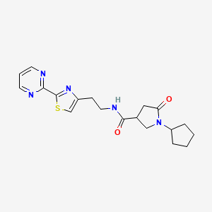 1-cyclopentyl-5-oxo-N-{2-[2-(2-pyrimidinyl)-1,3-thiazol-4-yl]ethyl}-3-pyrrolidinecarboxamide