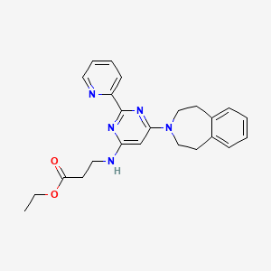 molecular formula C₂₄H₂₇N₅O₂ B560661 Ethyl 3-((6-(4,5-dihydro-1H-benzo[d]azepin-3(2H)-yl)-2-(pyridin-2-yl)pyrimidin-4-yl)amino)propanoate CAS No. 1373423-53-0
