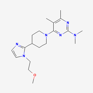 molecular formula C19H30N6O B5606870 4-{4-[1-(2-methoxyethyl)-1H-imidazol-2-yl]-1-piperidinyl}-N,N,5,6-tetramethyl-2-pyrimidinamine 