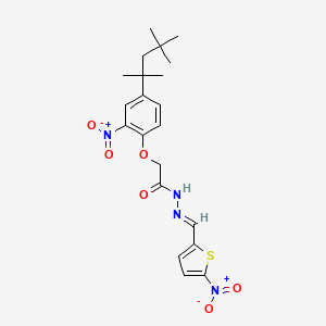 molecular formula C21H26N4O6S B5606917 2-[2-nitro-4-(1,1,3,3-tetramethylbutyl)phenoxy]-N'-[(5-nitro-2-thienyl)methylene]acetohydrazide 