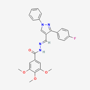 molecular formula C26H23FN4O4 B5607170 N-[(E)-[3-(4-fluorophenyl)-1-phenylpyrazol-4-yl]methylideneamino]-3,4,5-trimethoxybenzamide 