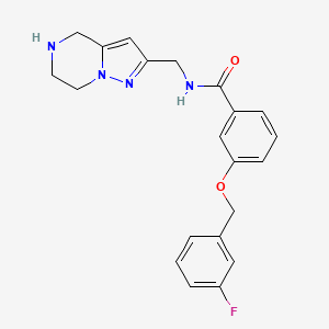 molecular formula C21H21FN4O2 B5607433 3-[(3-fluorobenzyl)oxy]-N-(4,5,6,7-tetrahydropyrazolo[1,5-a]pyrazin-2-ylmethyl)benzamide hydrochloride 