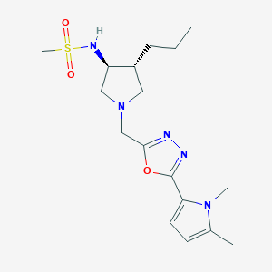 molecular formula C17H27N5O3S B5607633 N-((3S*,4R*)-1-{[5-(1,5-dimethyl-1H-pyrrol-2-yl)-1,3,4-oxadiazol-2-yl]methyl}-4-propyl-3-pyrrolidinyl)methanesulfonamide 