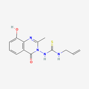 molecular formula C13H14N4O2S B560782 N-(8-Hydroxy-2-methyl-4-oxoquinazolin-3(4H)-yl)-N'-prop-2-en-1-ylthiourea CAS No. 106739-24-6