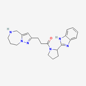 molecular formula C21H26N6O B5608105 2-{3-[2-(1H-benzimidazol-2-yl)-1-pyrrolidinyl]-3-oxopropyl}-5,6,7,8-tetrahydro-4H-pyrazolo[1,5-a][1,4]diazepine dihydrochloride 