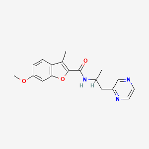 molecular formula C18H19N3O3 B5608202 6-methoxy-3-methyl-N-[1-methyl-2-(2-pyrazinyl)ethyl]-1-benzofuran-2-carboxamide 