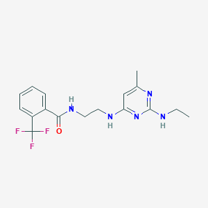 molecular formula C17H20F3N5O B5608242 N-(2-{[2-(ethylamino)-6-methyl-4-pyrimidinyl]amino}ethyl)-2-(trifluoromethyl)benzamide 