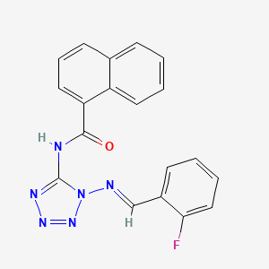 molecular formula C19H13FN6O B5608611 N-{1-[(2-fluorobenzylidene)amino]-1H-tetrazol-5-yl}-1-naphthamide 