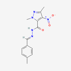 molecular formula C14H15N5O3 B5608832 1,3-dimethyl-N'-(4-methylbenzylidene)-4-nitro-1H-pyrazole-5-carbohydrazide 