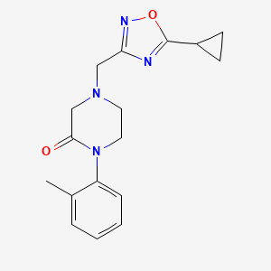 molecular formula C17H20N4O2 B5608996 4-[(5-cyclopropyl-1,2,4-oxadiazol-3-yl)methyl]-1-(2-methylphenyl)-2-piperazinone 