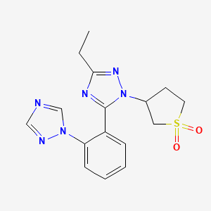 molecular formula C16H18N6O2S B5609051 1-(1,1-dioxidotetrahydro-3-thienyl)-3-ethyl-5-[2-(1H-1,2,4-triazol-1-yl)phenyl]-1H-1,2,4-triazole 