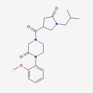 molecular formula C20H27N3O4 B5609264 4-[(1-isobutyl-5-oxo-3-pyrrolidinyl)carbonyl]-1-(2-methoxyphenyl)-2-piperazinone 