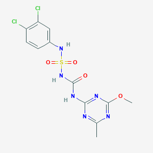 molecular formula C12H12Cl2N6O4S B5609431 N-(3,4-dichlorophenyl)-N'-{[(4-methoxy-6-methyl-1,3,5-triazin-2-yl)amino]carbonyl}sulfamide 