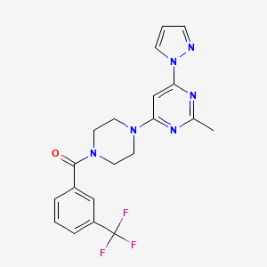 molecular formula C20H19F3N6O B5609509 2-methyl-4-(1H-pyrazol-1-yl)-6-{4-[3-(trifluoromethyl)benzoyl]-1-piperazinyl}pyrimidine 