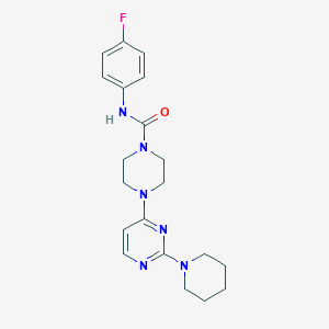 molecular formula C20H25FN6O B5609665 N-(4-fluorophenyl)-4-[2-(1-piperidinyl)-4-pyrimidinyl]-1-piperazinecarboxamide 