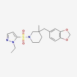 molecular formula C19H25N3O4S B5609839 3-(1,3-benzodioxol-5-ylmethyl)-1-[(1-ethyl-1H-pyrazol-5-yl)sulfonyl]-3-methylpiperidine 